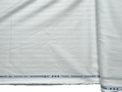 Arvind 100% Superfine Premium Cotton Shirting Fabric (White, Striped)