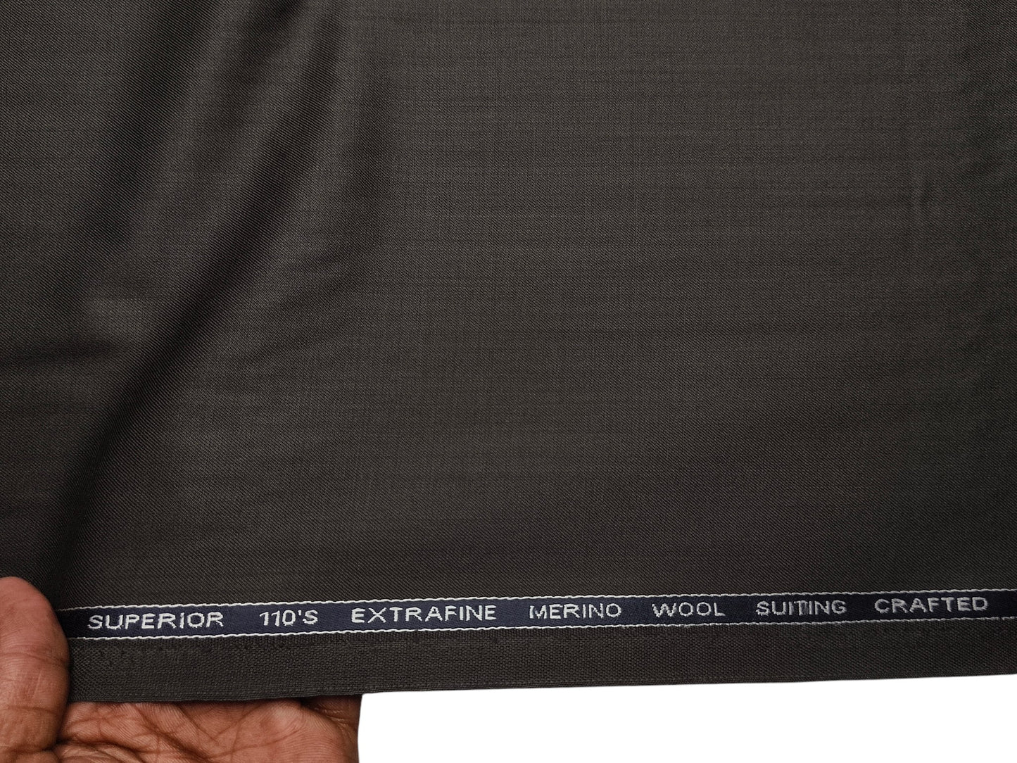 Adlantino Super 110's Extrafine Merno Wool Blended Suiting Fabric (Charcoal Brown, Plain)
