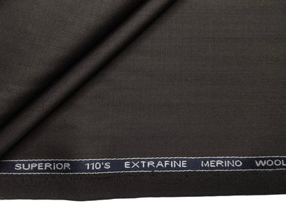 Adlantino Super 110's Extrafine Merno Wool Blended Suiting Fabric (Charcoal Brown, Plain)