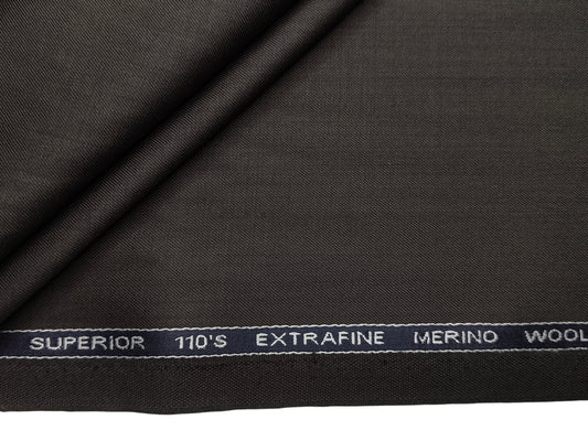 Adlantino Super 110's Extrafine Merno Wool Blended Suiting Fabric (Charcoal Brown, Plain)
