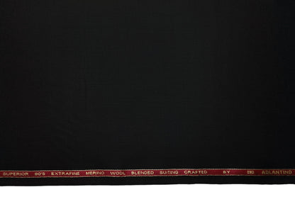 Adlantino Super 90's Extrafine Merno Wool Blended Suiting Fabric (Black, Plain)