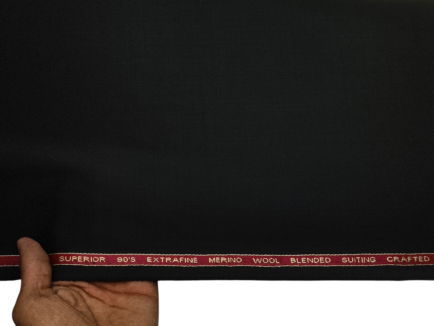Adlantino Super 90's Extrafine Merno Wool Blended Suiting Fabric (Black, Plain)