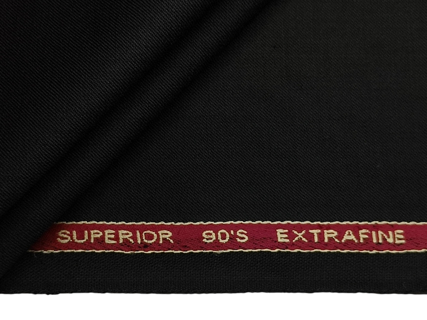 Adlantino Super 90's Extrafine Merno Wool Blended Suiting Fabric (Black, Plain)