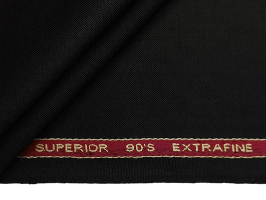 Adlantino Super 90's Extrafine Merno Wool Blended Suiting Fabric (Black, Plain)
