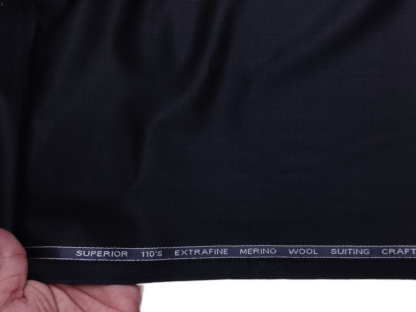 Adlantino Super 110's Extrafine Merno Wool Blended Suiting Fabric (Deep Navy Blue, Plain)