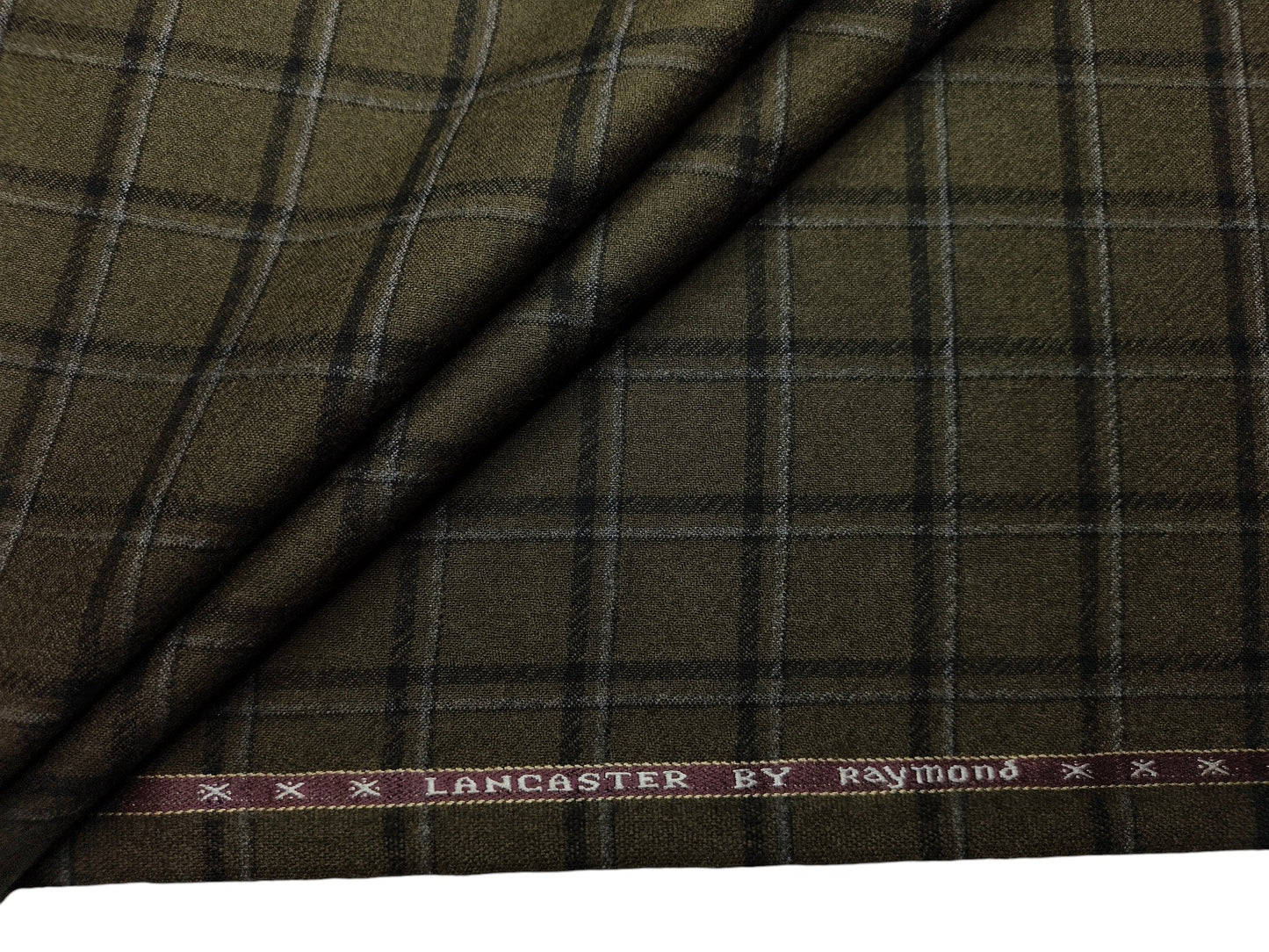 Raymond Lancaster 100% Wool Jacketing Suiting Fabric (Dusty Green, Checks)