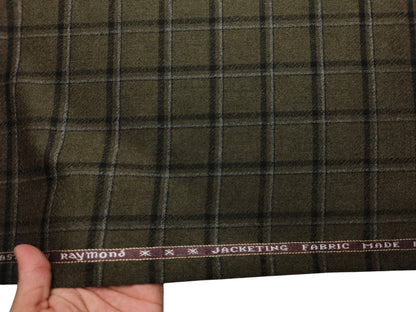Raymond Lancaster 100% Wool Jacketing Suiting Fabric (Dusty Green, Checks)