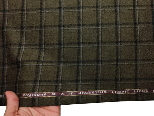 Raymond Lancaster 100% Wool Jacketing Suiting Fabric (Dusty Green, Checks)