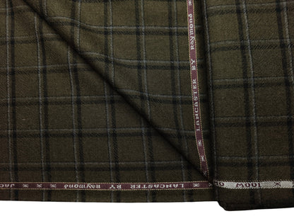 Raymond Lancaster 100% Wool Jacketing Suiting Fabric (Dusty Green, Checks)