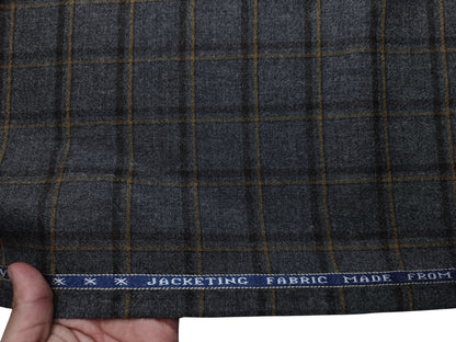 Raymond Lancaster 100% Wool Jacketing Suiting Fabric (Grey, Checks)