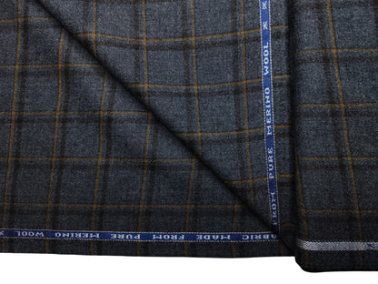 Raymond Lancaster 100% Wool Jacketing Suiting Fabric (Grey, Checks)