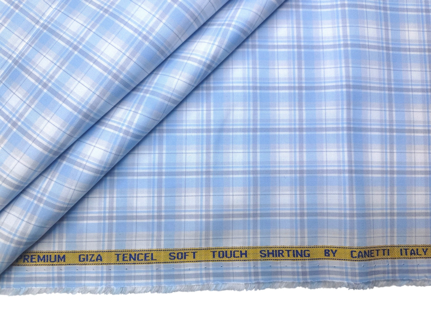 Canetti Italy Premium Tencel Giza Soft Touch Shirting Fabric (Sky Blue, Checks)