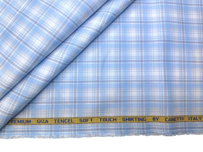 Canetti Italy Premium Tencel Giza Soft Touch Shirting Fabric (Sky Blue, Checks)