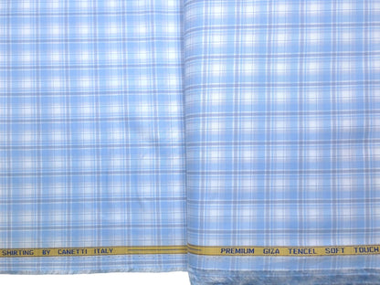 Canetti Italy Premium Tencel Giza Soft Touch Shirting Fabric (Sky Blue, Checks)