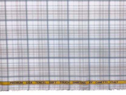 Canetti Italy Premium Tencel Giza Soft Touch Shirting Fabric (Light Grey, Checks)
