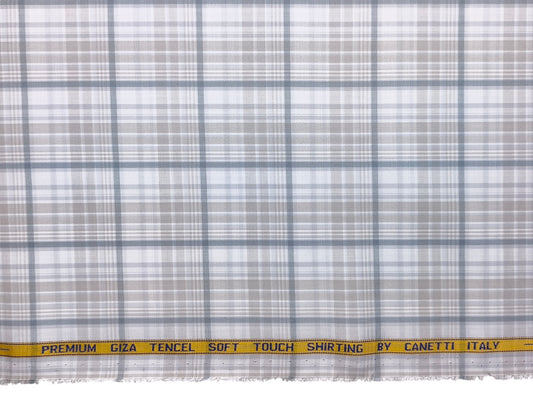 Canetti Italy Premium Tencel Giza Soft Touch Shirting Fabric (Light Grey, Checks)