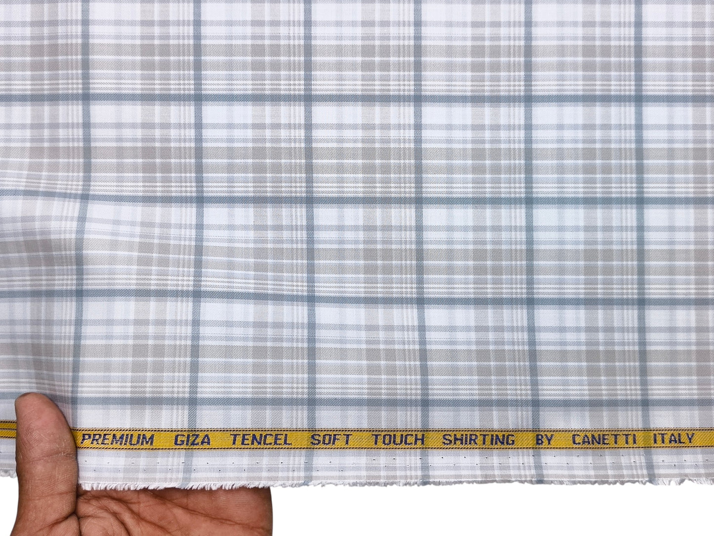 Canetti Italy Premium Tencel Giza Soft Touch Shirting Fabric (Light Grey, Checks)