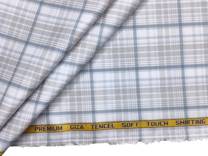 Canetti Italy Premium Tencel Giza Soft Touch Shirting Fabric (Light Grey, Checks)