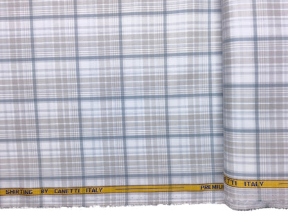 Canetti Italy Premium Tencel Giza Soft Touch Shirting Fabric (Light Grey, Checks)