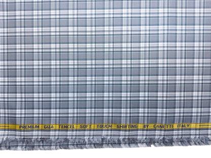 Canetti Italy Premium Tencel Giza Soft Touch Shirting Fabric (Grey, Checks)