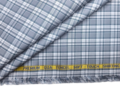 Canetti Italy Premium Tencel Giza Soft Touch Shirting Fabric (Grey, Checks)