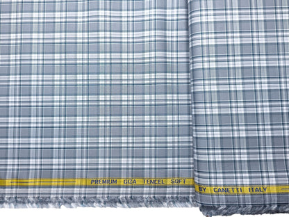 Canetti Italy Premium Tencel Giza Soft Touch Shirting Fabric (Grey, Checks)