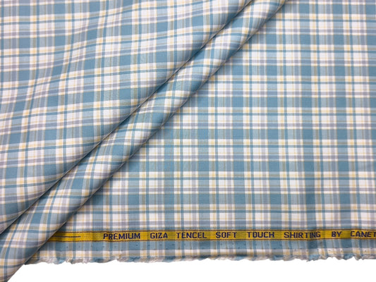 Canetti Italy Premium Tencel Giza Soft Touch Shirting Fabric (White , Blue & Yellow, Checks)