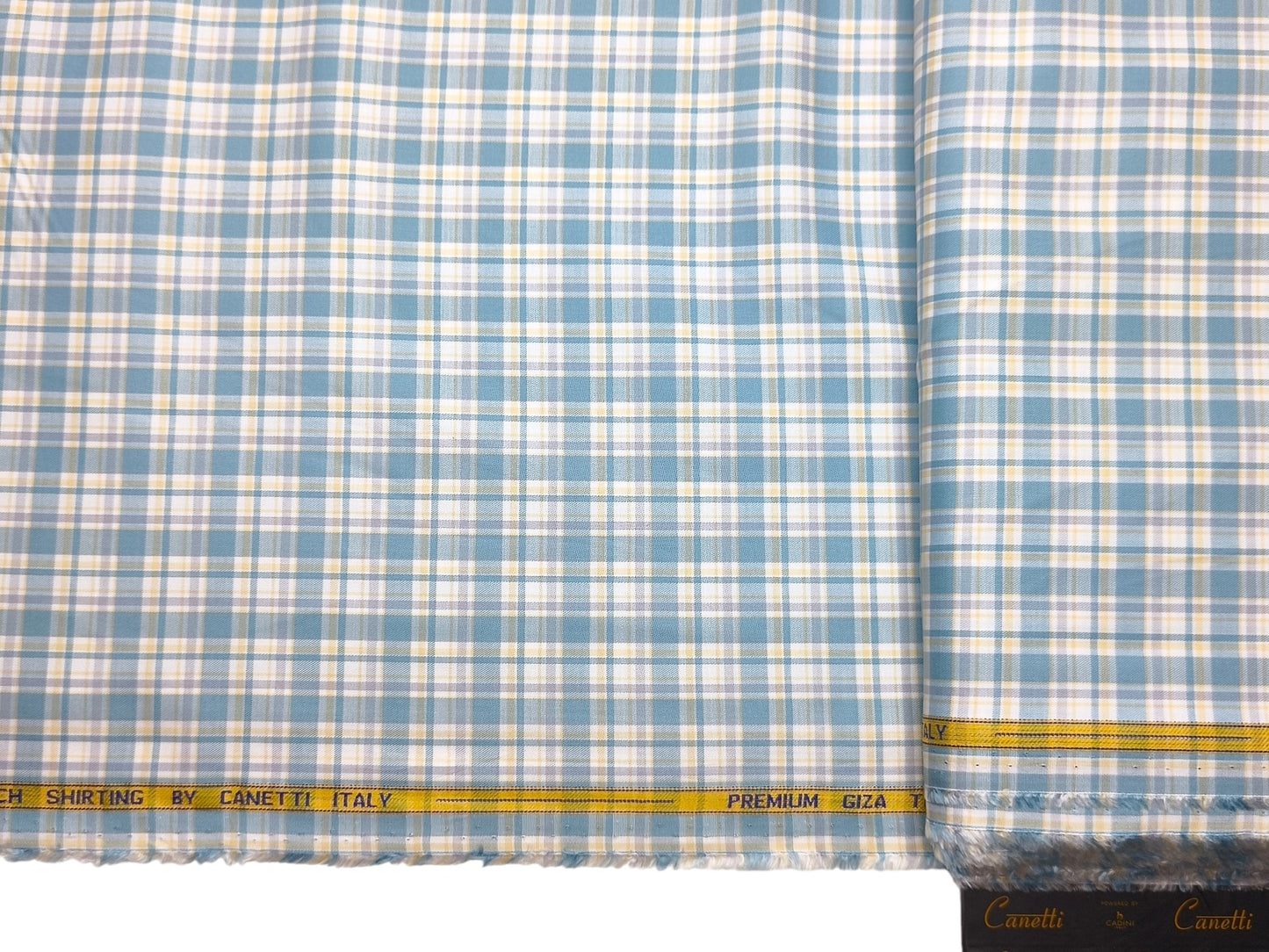 Canetti Italy Premium Tencel Giza Soft Touch Shirting Fabric (White , Blue & Yellow, Checks)