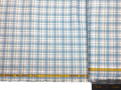 Canetti Italy Premium Tencel Giza Soft Touch Shirting Fabric (White , Blue & Yellow, Checks)