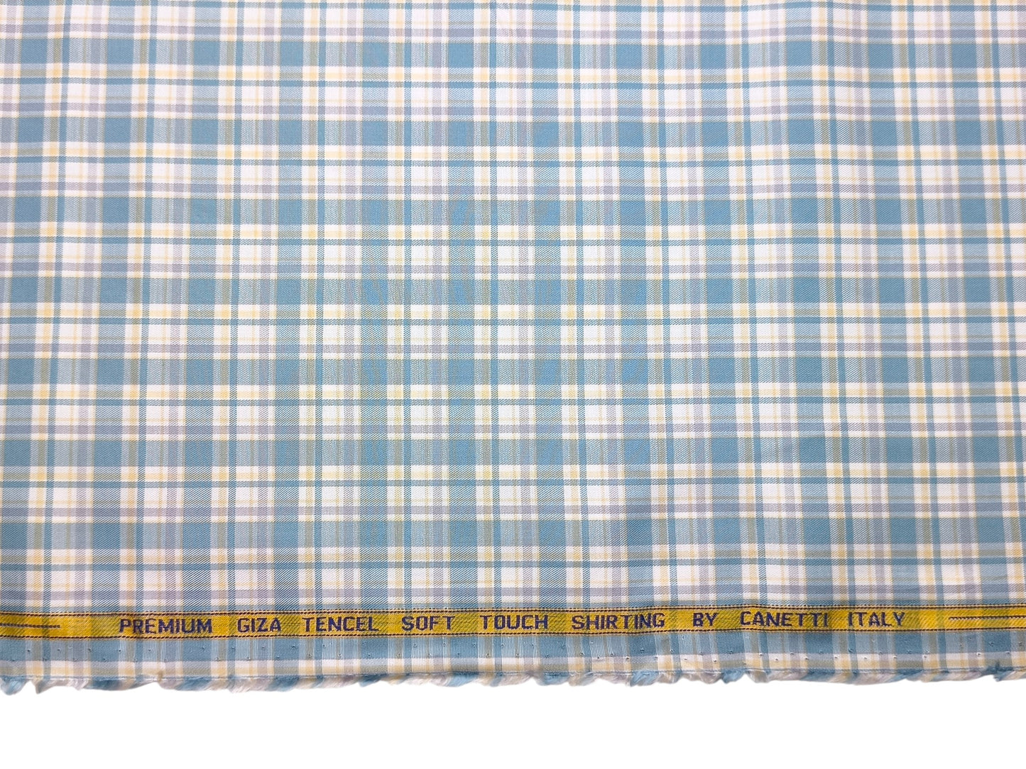 Canetti Italy Premium Tencel Giza Soft Touch Shirting Fabric (White , Blue & Yellow, Checks)