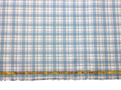 Canetti Italy Premium Tencel Giza Soft Touch Shirting Fabric (White , Blue & Yellow, Checks)