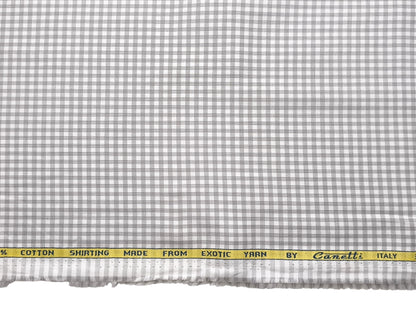 Canetti Italy 100% Cotton Premium Shirting Fabric (Light Grey, Microchecks)