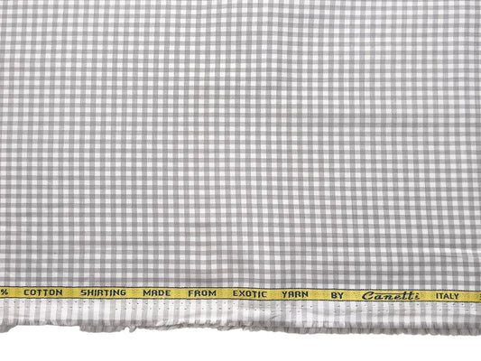 Canetti Italy 100% Cotton Premium Shirting Fabric (Light Grey, Microchecks)