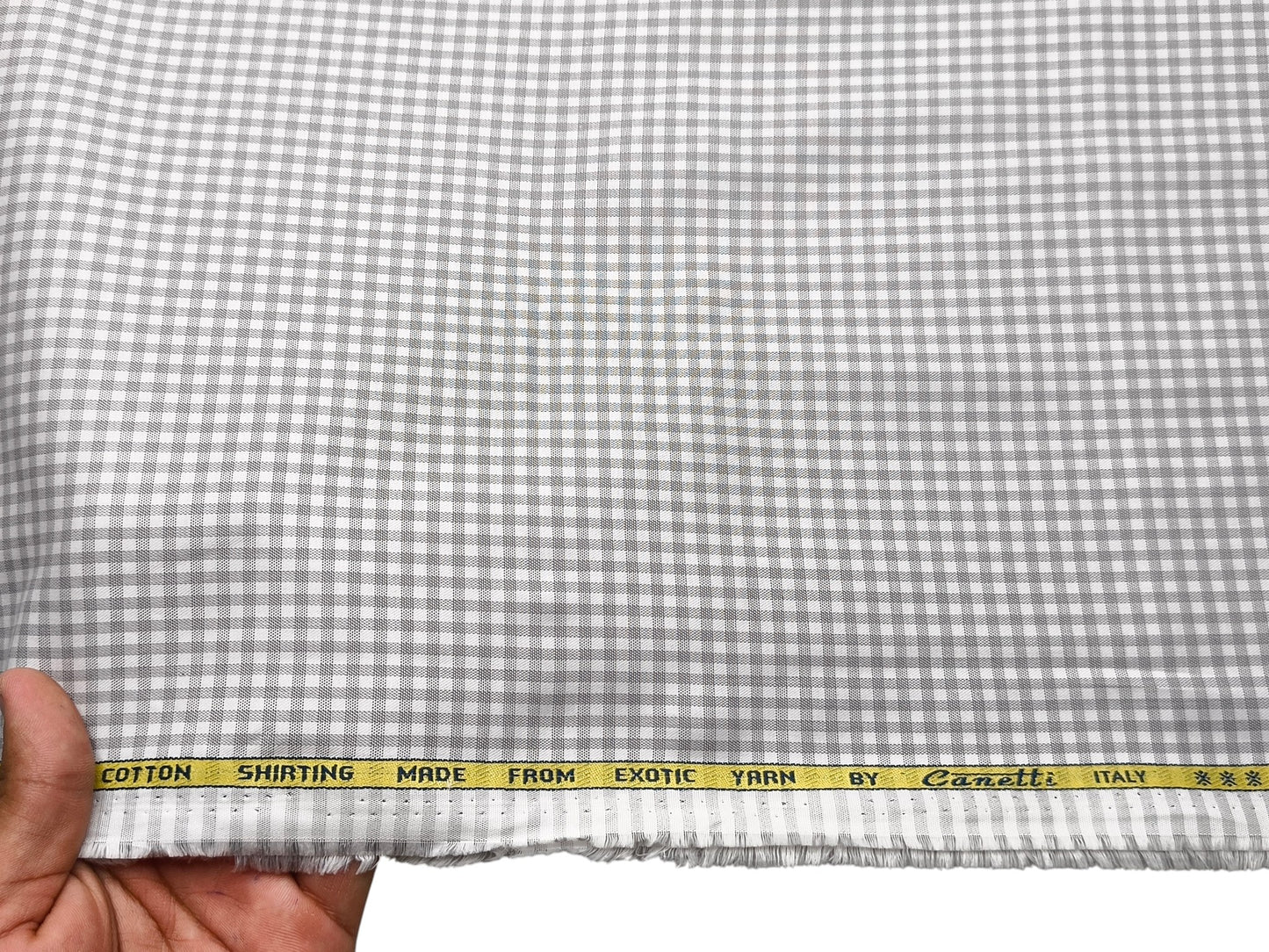 Canetti Italy 100% Cotton Premium Shirting Fabric (Light Grey, Microchecks)