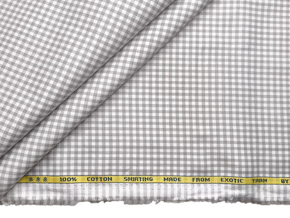 Canetti Italy 100% Cotton Premium Shirting Fabric (Light Grey, Microchecks)