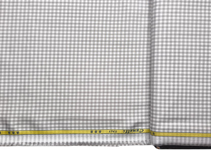 Canetti Italy 100% Cotton Premium Shirting Fabric (Light Grey, Microchecks)