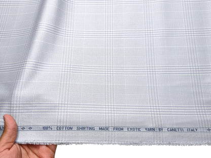Canetti Italy 100% Cotton Premium Shirting Fabric (Grey, Patterned Checks)