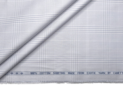 Canetti Italy 100% Cotton Premium Shirting Fabric (Grey, Patterned Checks)