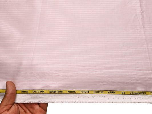 Canetti Italy 100% Cotton Premium Shirting Fabric (Light Pink , Stripes)