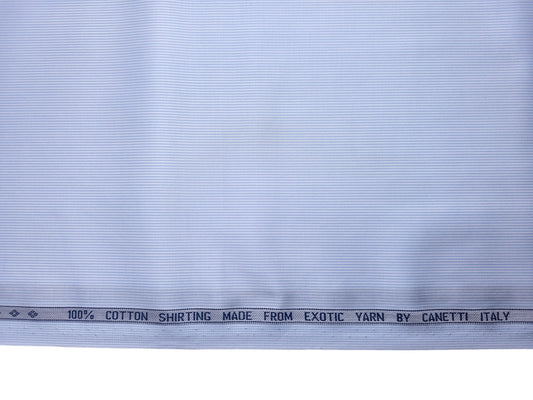 Canetti Italy 100% Cotton Premium Shirting Fabric (White & Blue, Microstripes)