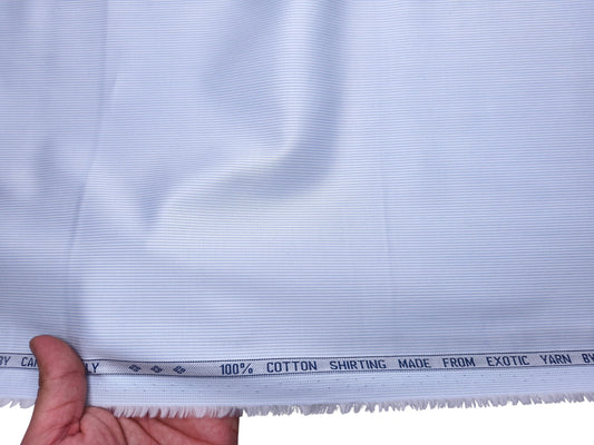 Canetti Italy 100% Cotton Premium Shirting Fabric (White & Blue, Microstripes)