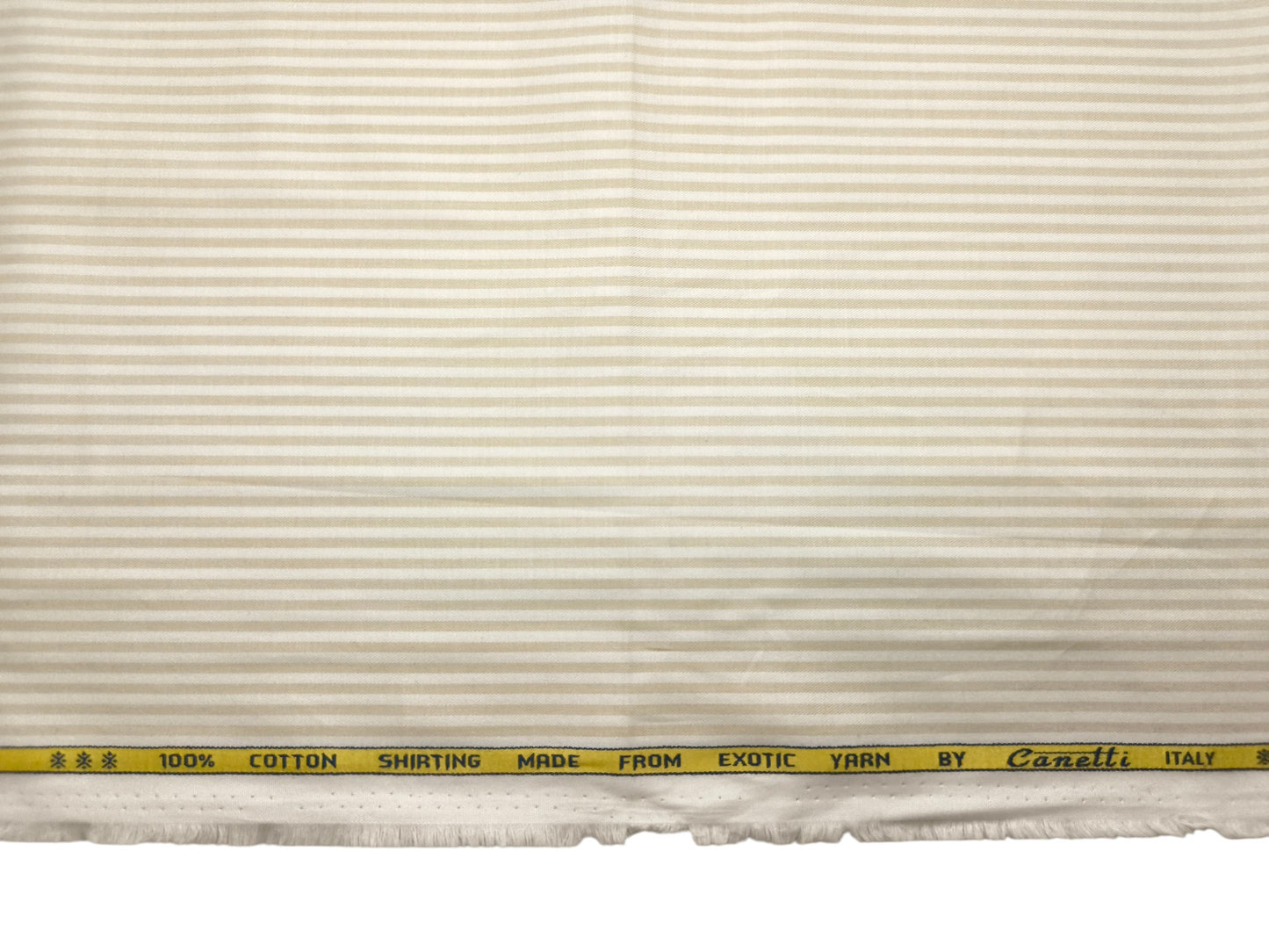 Canetti Italy 100% Cotton Premium Shirting Fabric (White & Beige, Stripes)