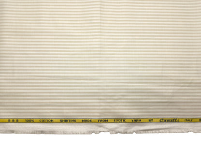 Canetti Italy 100% Cotton Premium Shirting Fabric (White & Beige, Stripes)