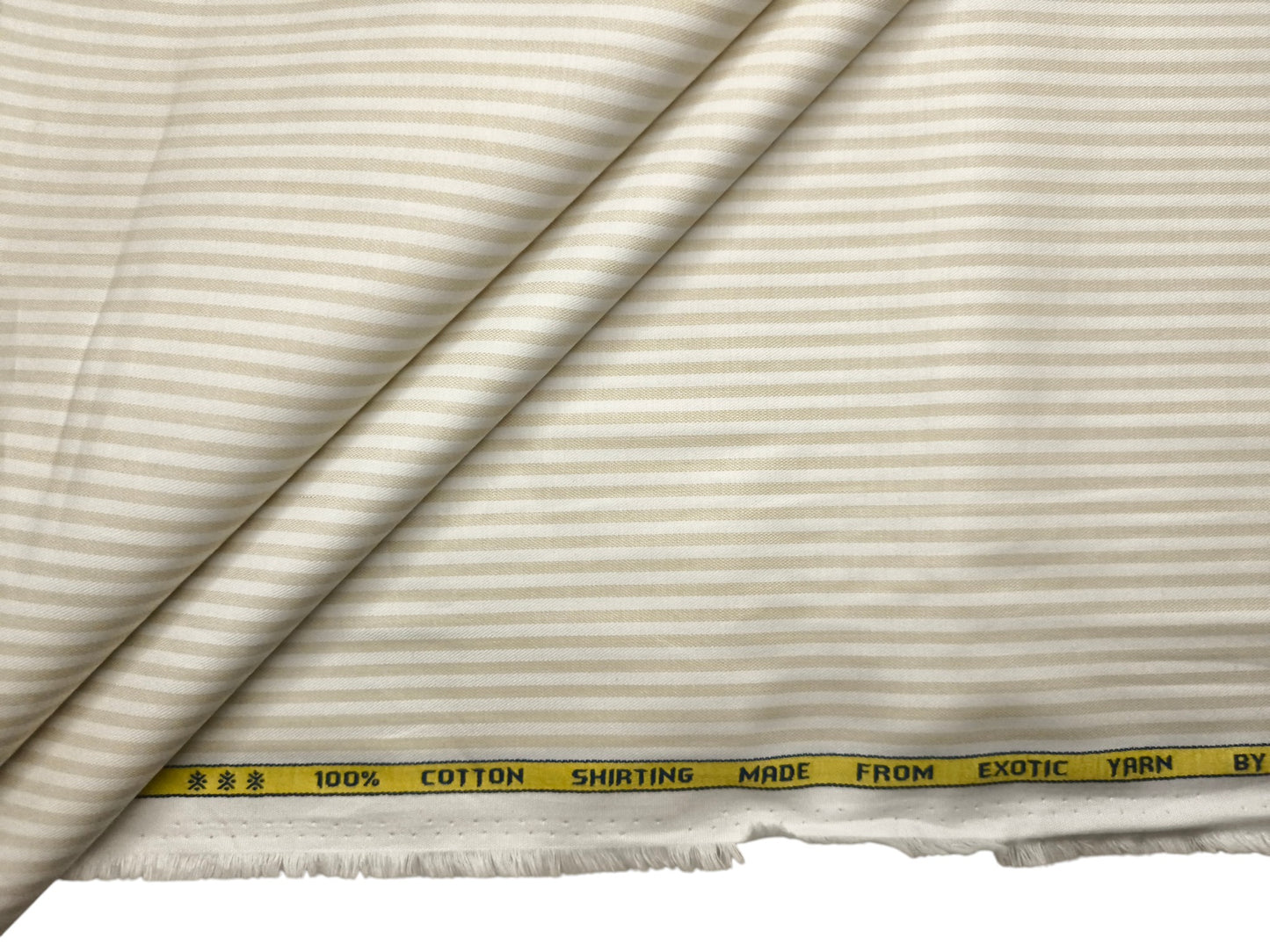 Canetti Italy 100% Cotton Premium Shirting Fabric (White & Beige, Stripes)