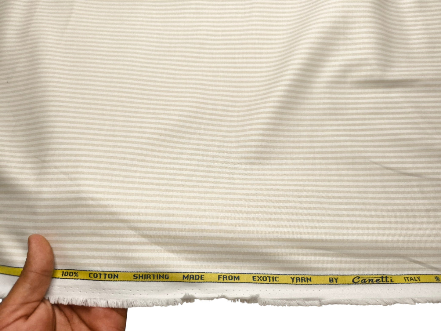 Canetti Italy 100% Cotton Premium Shirting Fabric (White & Beige, Stripes)