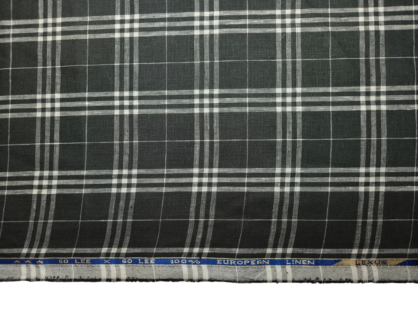 100% Pure Linen 60 LEA Shirting Fabric Shirting Fabric (Charcoal & White, Checks)