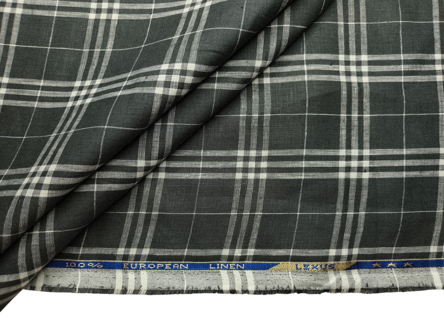 100% Pure Linen 60 LEA Shirting Fabric Shirting Fabric (Charcoal & White, Checks)