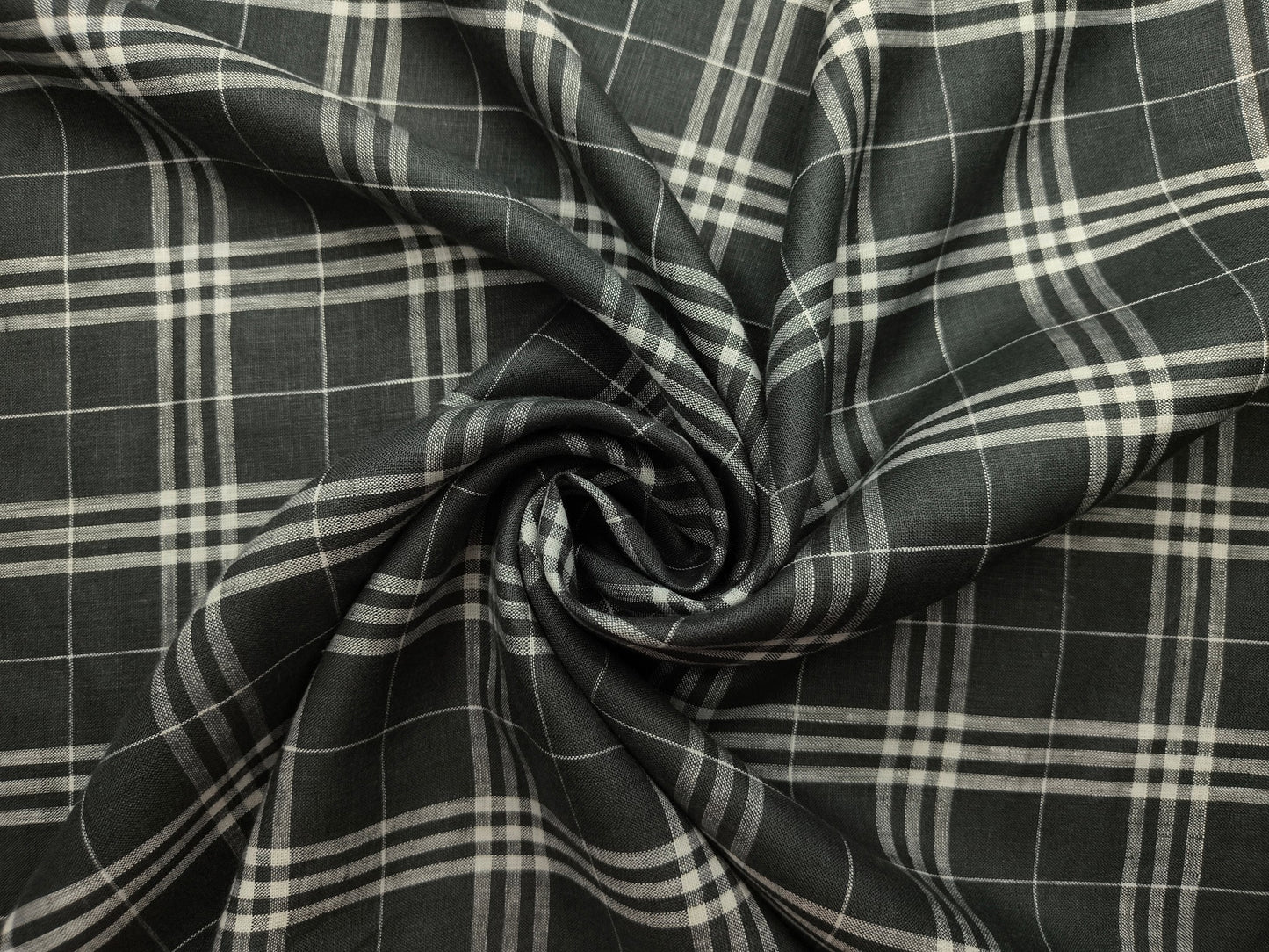 100% Pure Linen 60 LEA Shirting Fabric Shirting Fabric (Charcoal & White, Checks)