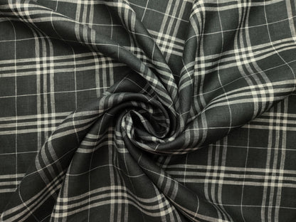 100% Pure Linen 60 LEA Shirting Fabric Shirting Fabric (Charcoal & White, Checks)