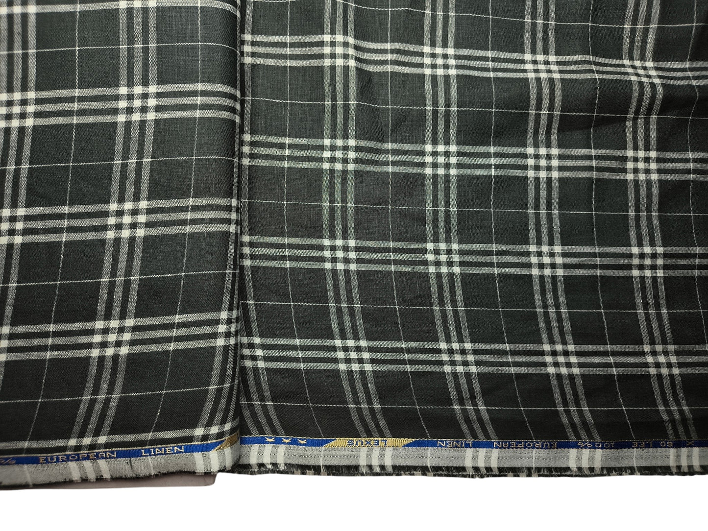 100% Pure Linen 60 LEA Shirting Fabric Shirting Fabric (Charcoal & White, Checks)